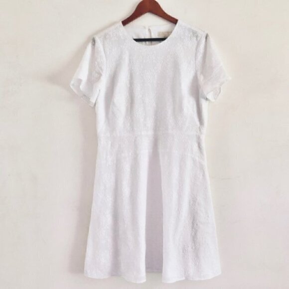 michael michael kors Dress L Eyelet Puff Sleeve White Cocktail Event Bridal Trip - Picture 4 of 12